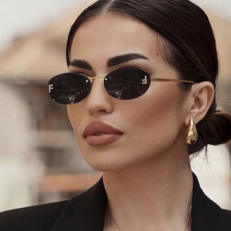 Wholesale Letter frameless diamond inlaid oval frame sunglasses