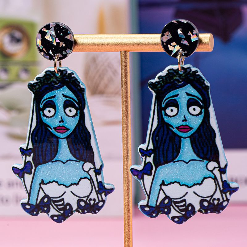 Wholesale blue cartoon witch acrylic funny earrings