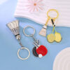 Wholesale Golden Cute Mini Badminton Metal Keychain