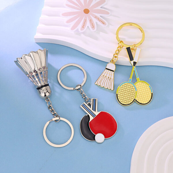 Wholesale Golden Cute Mini Badminton Metal Keychain