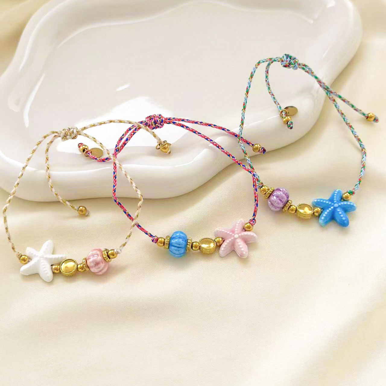 Wholesale Ocean Starfish Ceramic Bohemian Adjustable Titanium Steel Bracelet