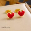 Wholesale Red Enamel Heart Pendant Necklace Earrings Gold-plated Jewelry Set