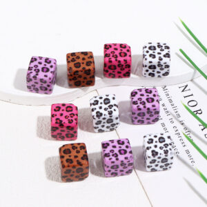 Wholesale 10pcs 12mm printed colored leopard print block acrylic beads