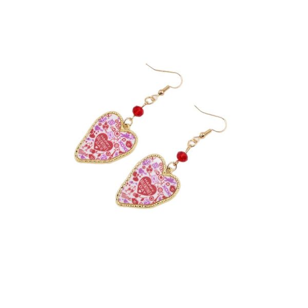 Wholesale Leopard print Love letter peach heart Valentine's Day earrings
