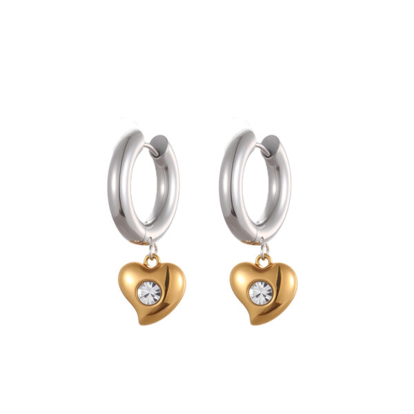 Wholesale Heart-shaped diamond-encrusted stainless steel earrings with plating