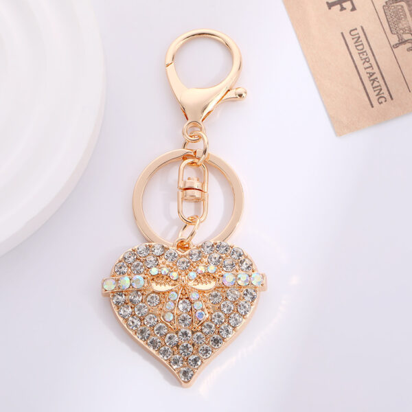 Wholesale Heart shaped bow set with rhinestones Metal Keychain