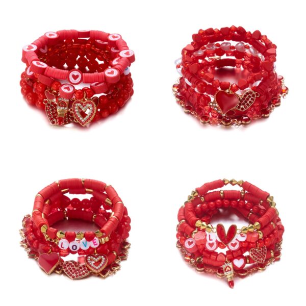 O1CN01rCIgrA1FFoUvDuctT_2217548420458-0-cib Wholesale Red diamond studded heart-shaped soft ceramic bracelet set