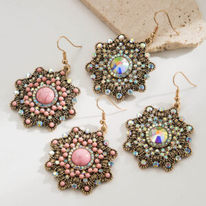 Wholesale Western style diamond inlaid turquoise geometric irregular earrings
