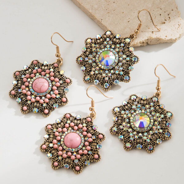 Wholesale Western style diamond inlaid turquoise geometric irregular earrings
