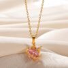 Wholesale Pink stone gold arrow studded diamond necklace