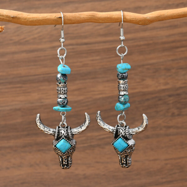 Wholesale Bohemian Turquoise Bull Head Earrings