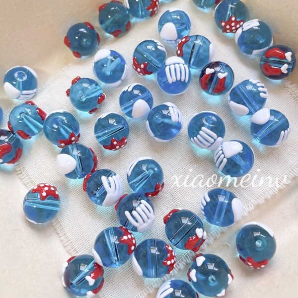 Wholesale 10pcs ocean hand drawn transparent blue jellyfish starfish glass beads