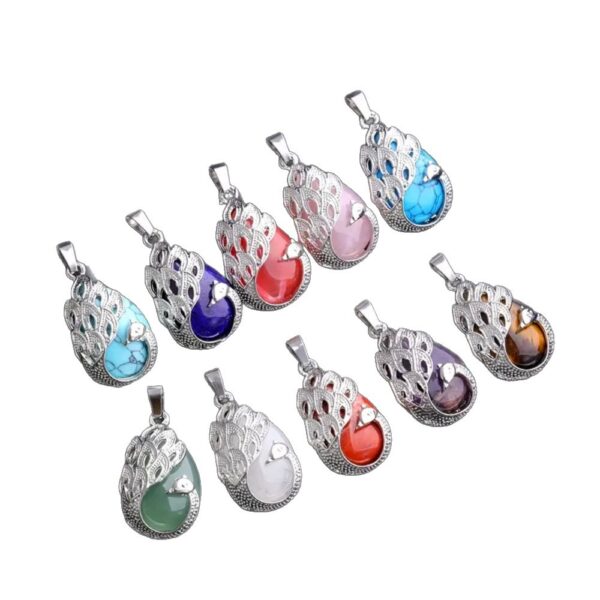 Wholesale Vintage silver-plated cat's eye peacock pendant necklace