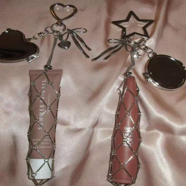 Wholesale Silver mesh bag with hand cream lipstick pull-out bag hanging chain