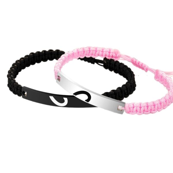 Wholesale Heart shaped black steel stainless steel curved woven adjustable bracelet