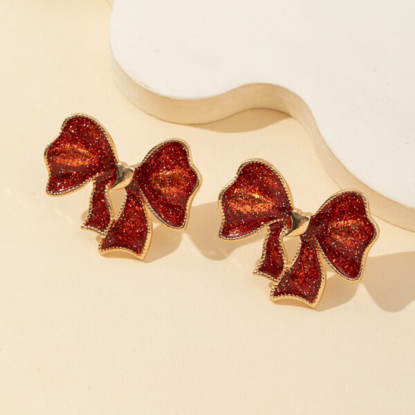 Wholesale Valentine's Day Christmas Bow Oil-Drip Earrings Red Green Onion Pink Delicate Earrings