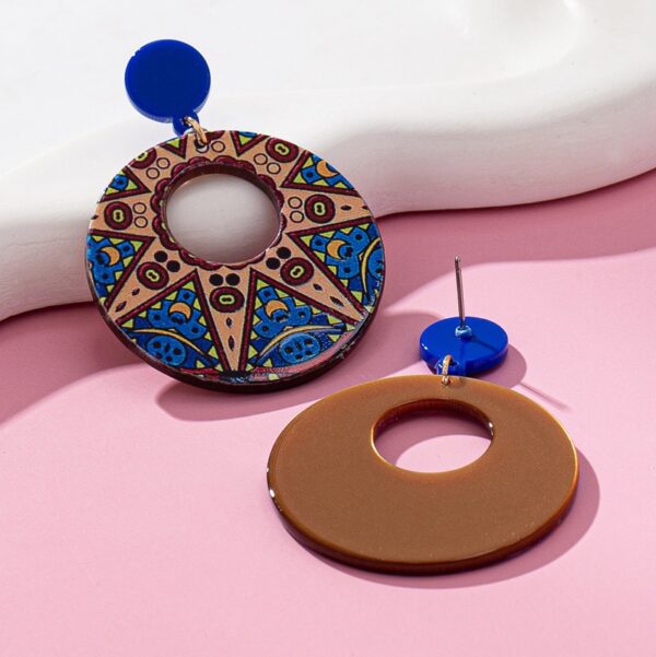 Wholesale Circular hollow printed acrylic geometric earrings
