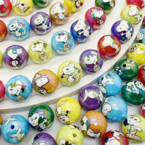Wholesale 16mm Acrylic UV Color Plated Printing Straight Hole Round Bead DIY Mobile Phone Chain Beaded Pen Keychain Aessories