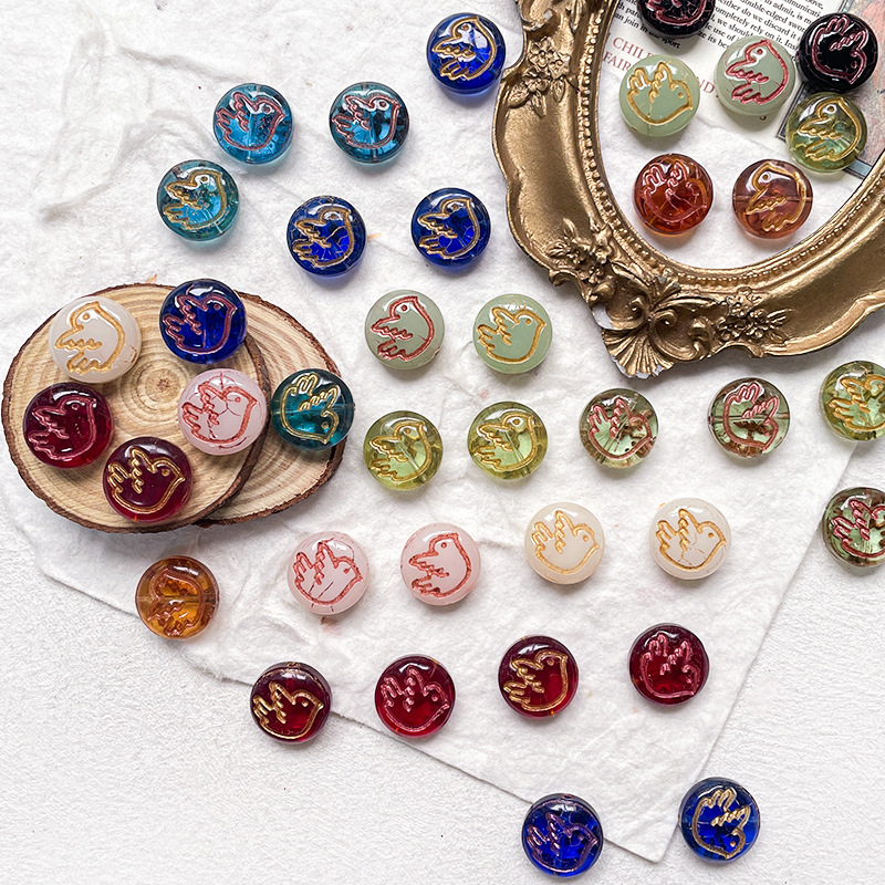 Wholesale Retro Gold-Painted Transparent Bird Round Brand Multi-Color Imrted Czech Glass Beads Loose Beads DIY Handmade Aessories