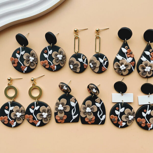 Wholesale Black printed soft ceramic geometric earrings