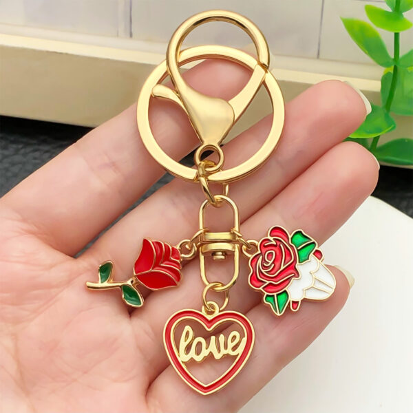 Wholesale Valentine's Day Red Love Heart Rose Keychain