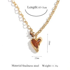 Acrylic love stainless steel necklace+brown