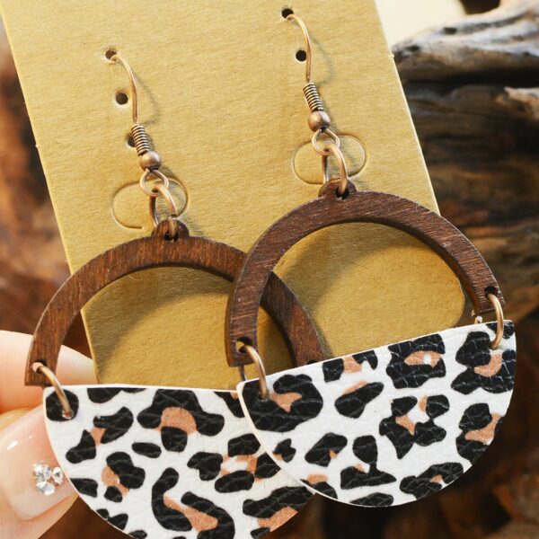 Wholesale Turquoise Inlaid Western Cowboy Earrings Plush Cow Semi-Circle Cut Out Leopard