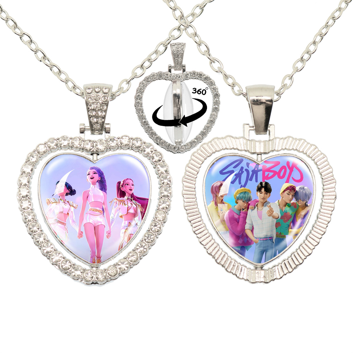 Wholesale Cartoon Cute Girl Time Gem Peach Heart Water Diamond Necklace