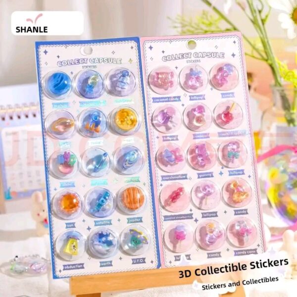 Wholesale 3D Capsule Creative Illustration Relief Crystal 3D Children's Stickers Craft Educational Reward Mobile Phone Camera Decoration Stickers