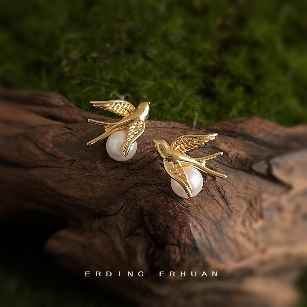Wholesale Golden Pearl Bird Sier Needle Earnail