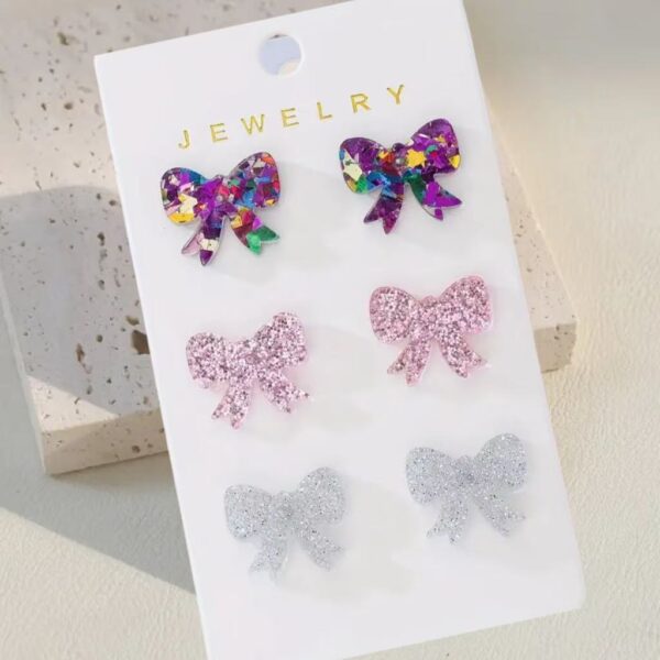 Wholesale Pink Sweet Shining Bow Earring Set