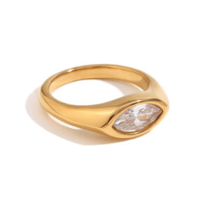 Horse eye zircon seal ring-gold white / No. 7