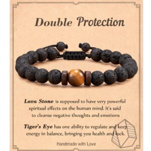 Volcanic stone yellow tiger eye braided rope bracelet