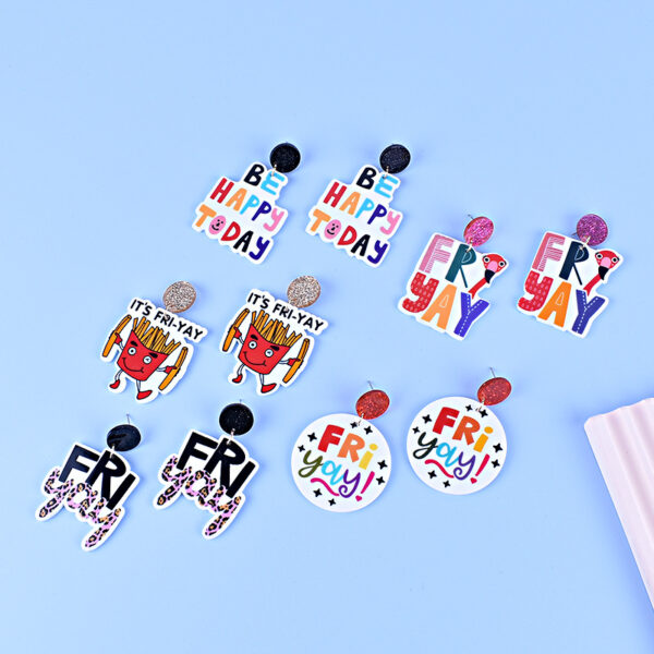 Wholesale New Friday happy day earrings happy Flamingo French fries leopard print earrings