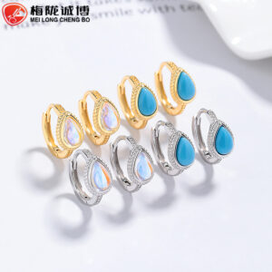 Wholesale Silver Needle Water Drop Moonstone Turquoise Earrings