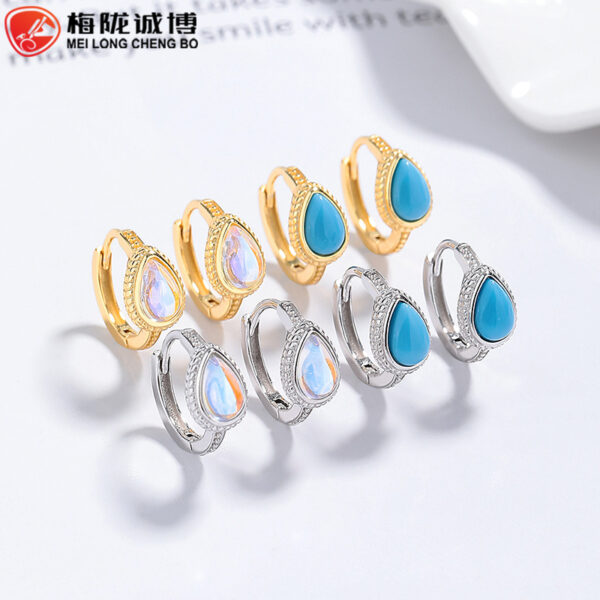 Wholesale Silver Needle Water Drop Moonstone Turquoise Earrings