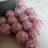 Wholesale 5PCS 20MM Resin Silver Pink Striped Diamond Ball Beads