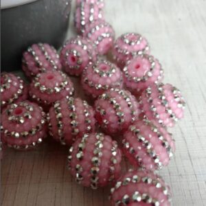 Wholesale 5PCS 20MM Resin Silver Pink Striped Diamond Ball Beads
