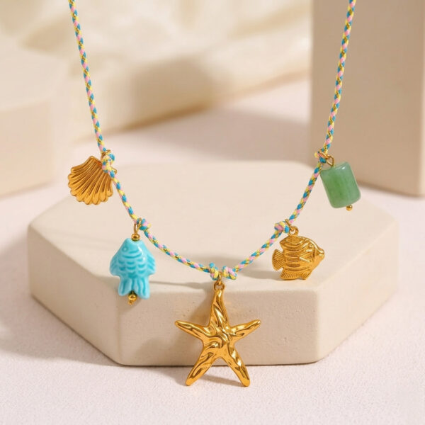 Wholesale Ocean Series Elf Knot Natural Stone Pendant Colorful Braided Necklace Titanium Steel Pendant Fashion Necklace