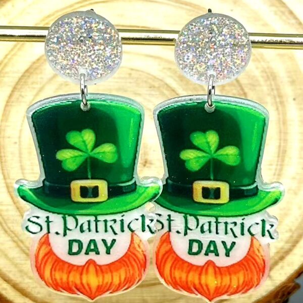 Wholesale St. Patrick's Day Green Shamrock Hat Cartoon Acrylic Earrings