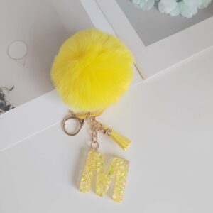 Yellow letter fur ball pendant/M / One piece is also wholesale price