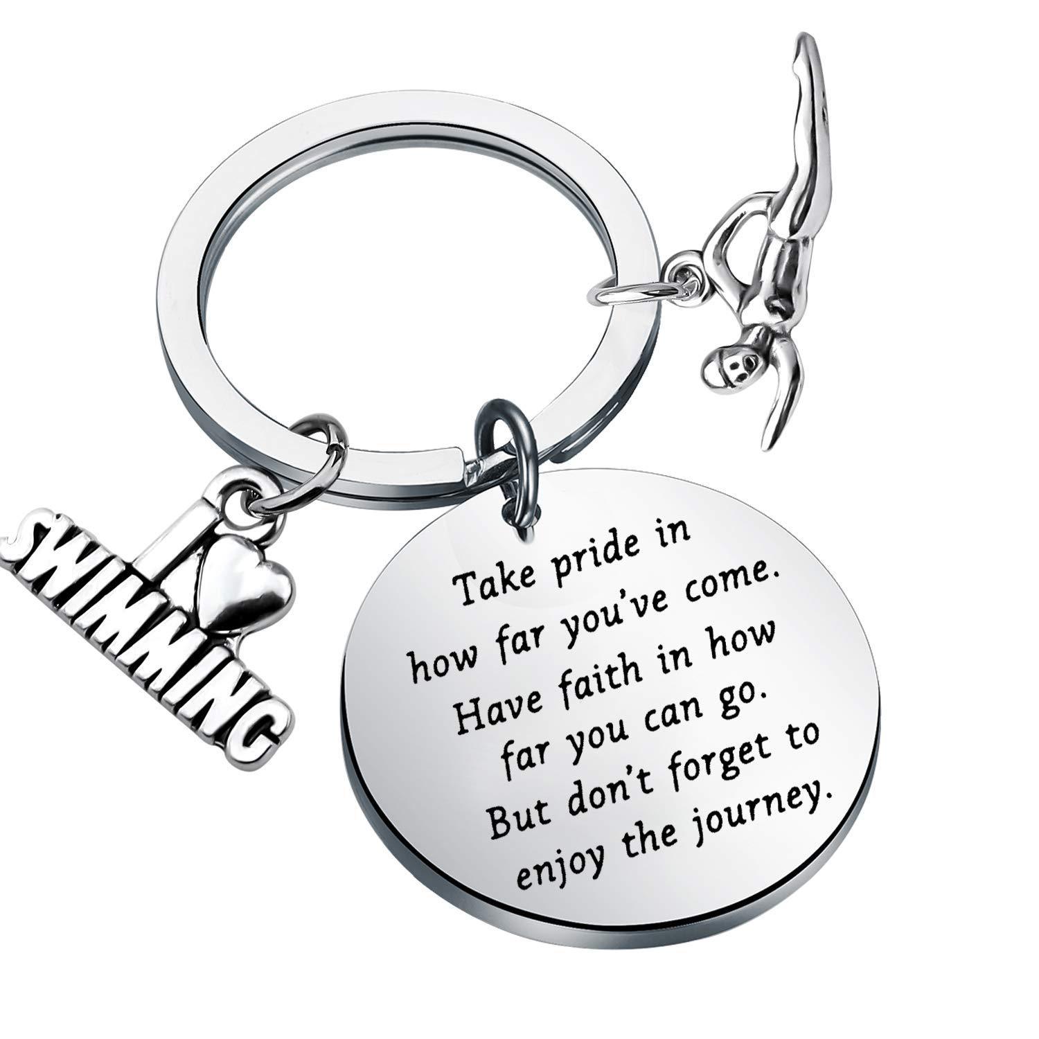 Wholesale Swimming Stainless Steel Keychain Backpack Pendant