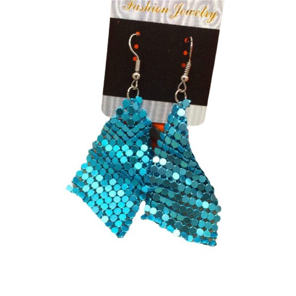 Wholesale Metallic sequin tassel square geometric long earrings