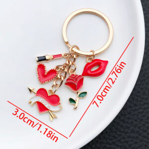 ER882-Dropping Oil Red Valentine's Day Lipstick Love Rose Keychain -11g