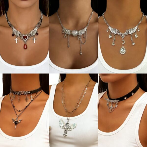 Wholesale Red Angel Wings Gothic Cross Street tassel collarbone chain