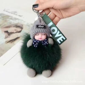 Dark green / Real fox fur 8cm hair balls