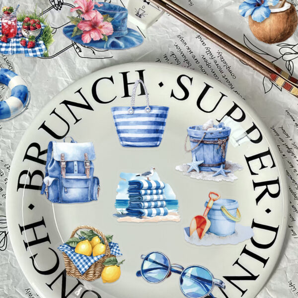 Wholesale 50pcs Transparent Cartoon Blue Beach Waterproof Vinyl Stickers