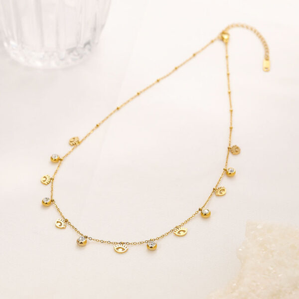 Wholesale Diamond studded eye pendant titanium steel necklace