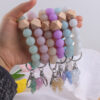 Wholesale Bow Silicone Key Bracelet Colorful Silicone Beads Handmade Gift Keychain Pendant
