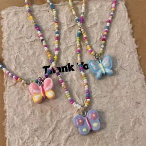 Wholesale Colorful Beaded Butterfly Necklace Collar Chain
